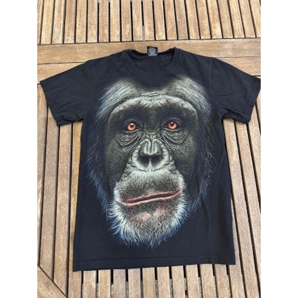 Rock Yeah Chimpanzee Ape Face Graphic T-Shirt Black Size Small S